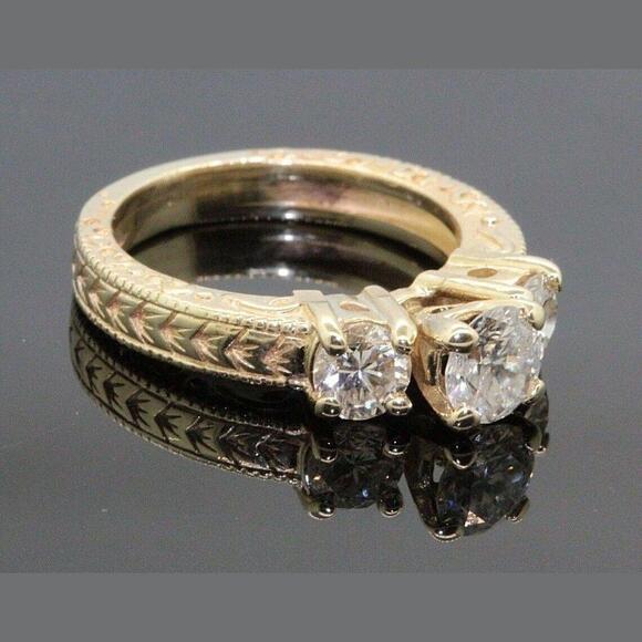 Estate Diamond Three-Stone 14k Yellow Gold Engagement Ring S - Picture 1 of 5
